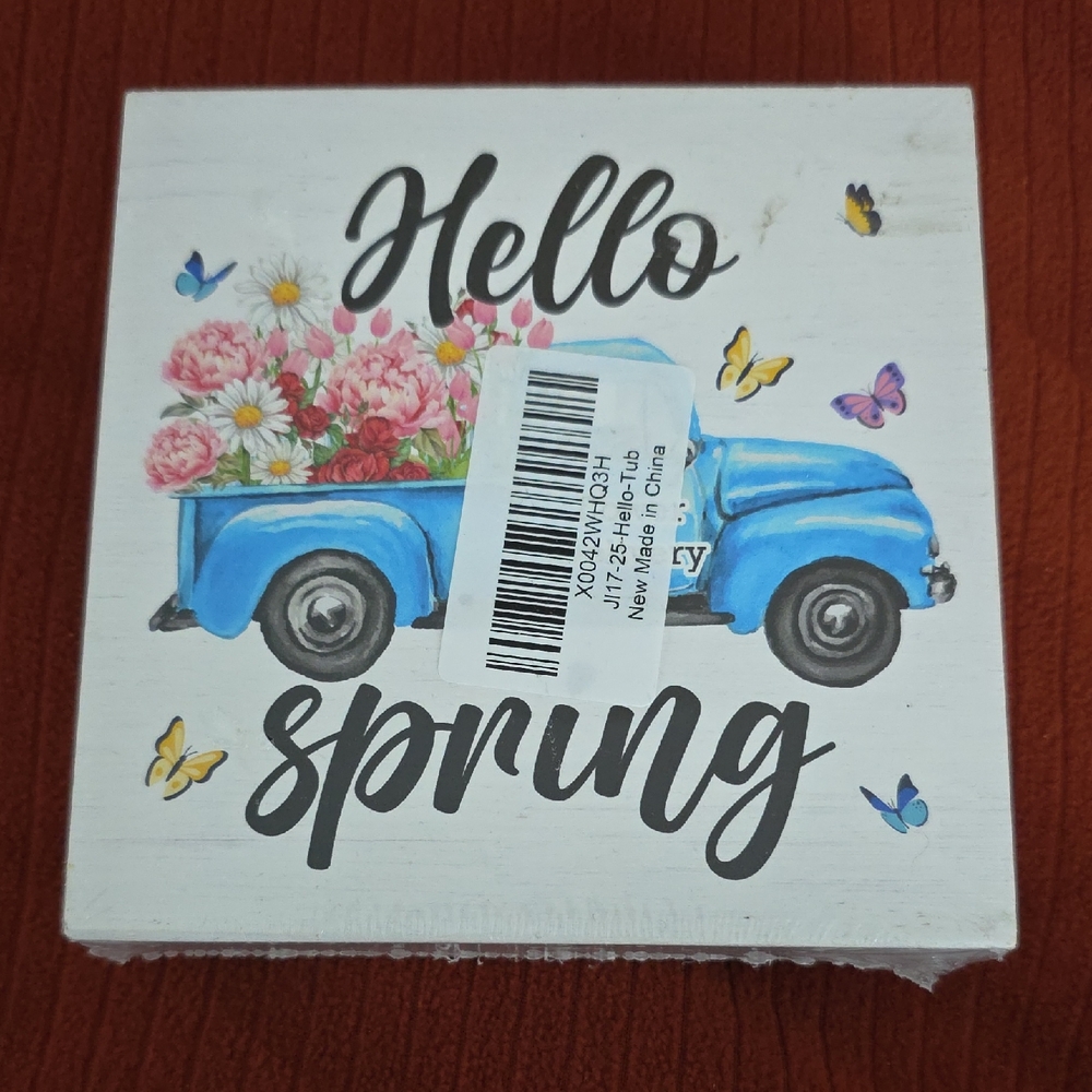 Hello Spring Decorative Block Sign 5x5 Inches